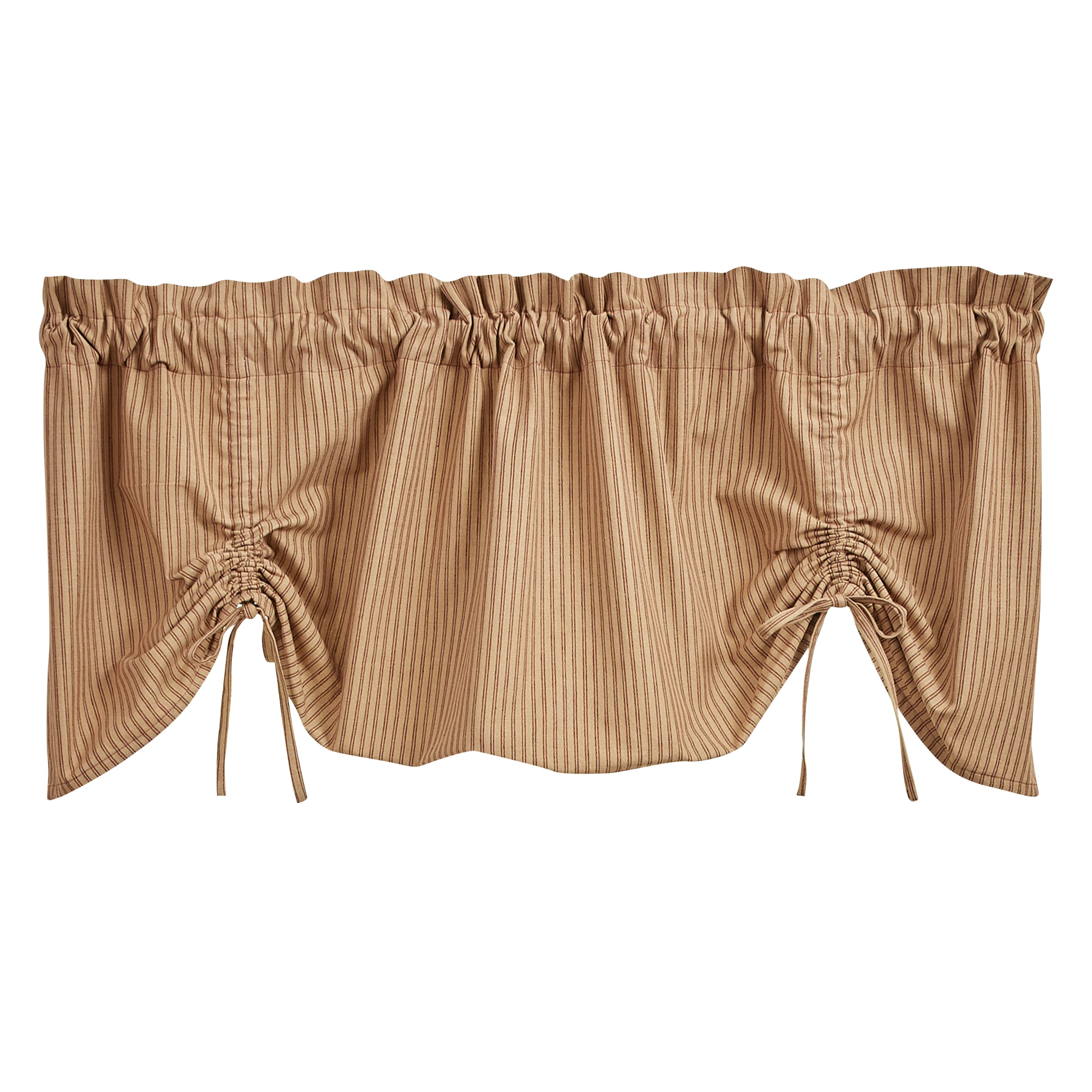 Farmhouse Beige and Brown Striped Cotton Rod Pocket Valance