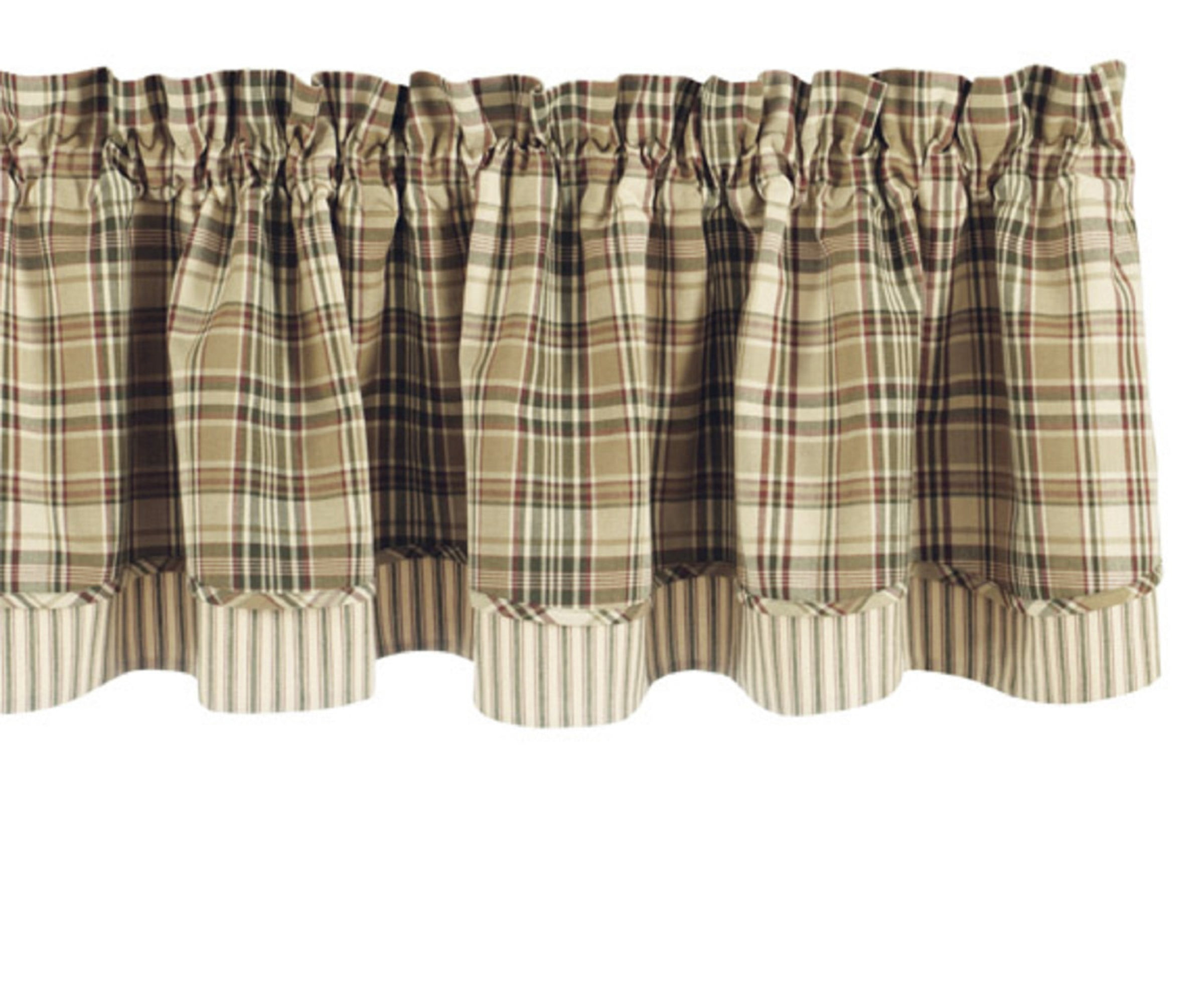 Beige and Green Plaid Cotton Rod Pocket Valance