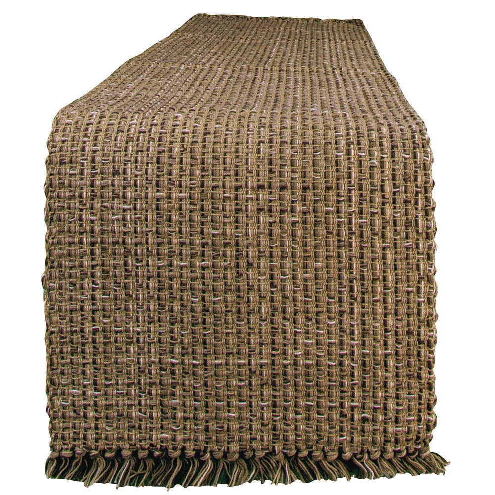 Espresso Tweed Cotton Table Runner with Fringe 54''