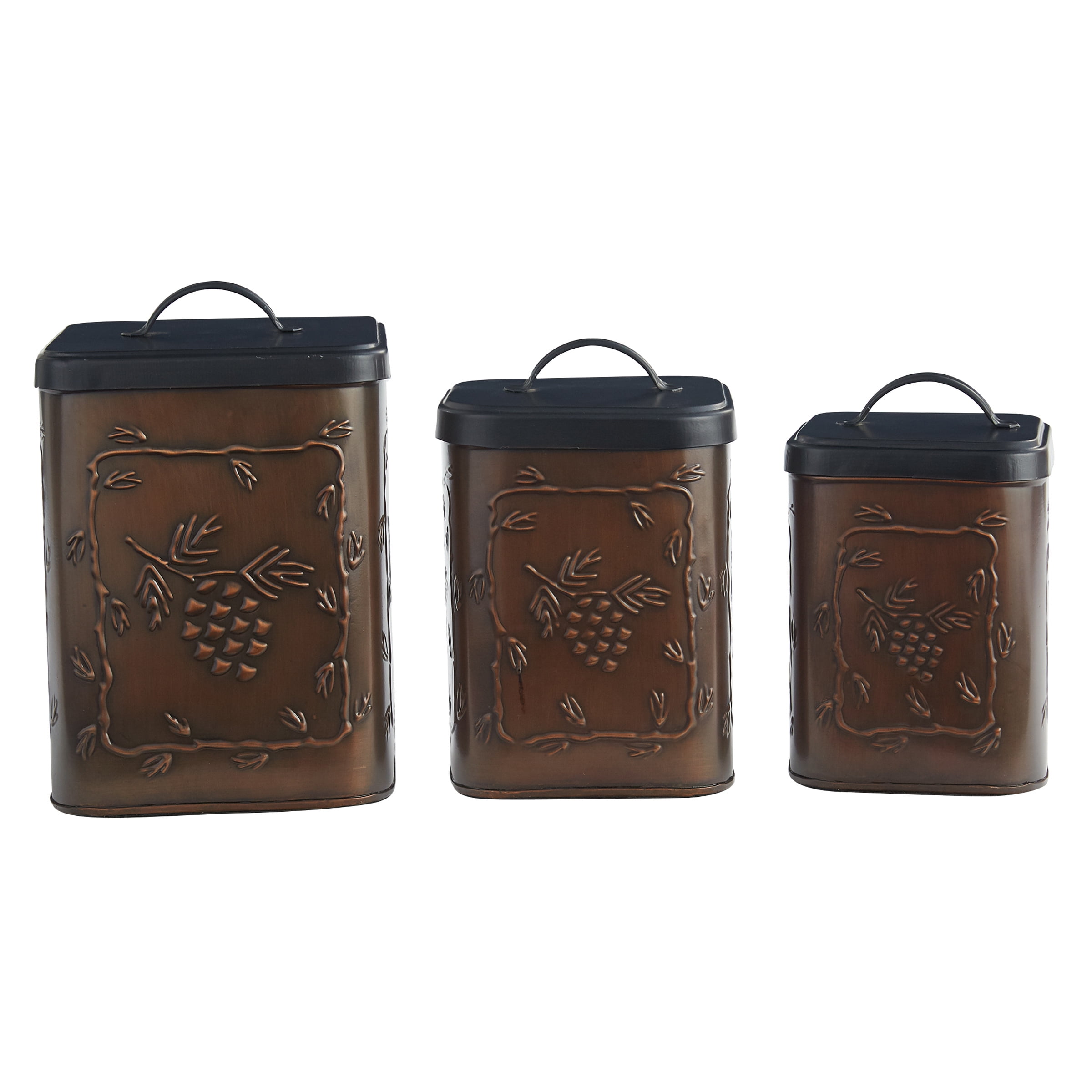 Rustic Aged Copper Pinecone Metal Canister Set