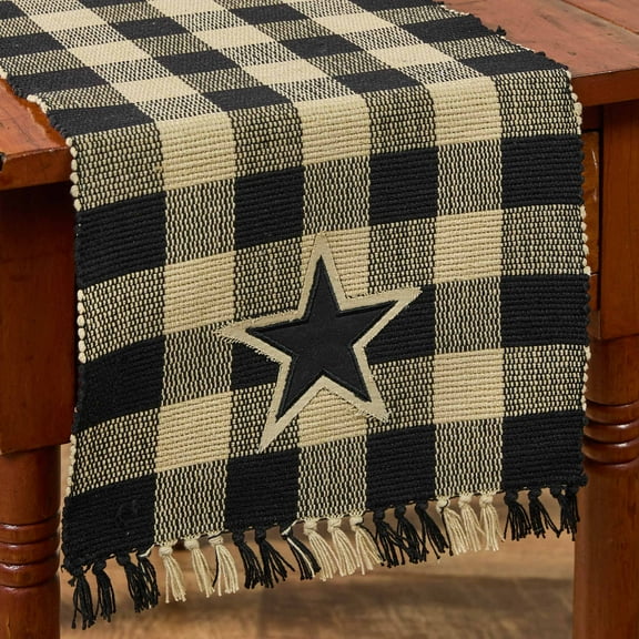 Park Designs Wicklow Star Black Gingham Yarn Table Runner 13" x 54"