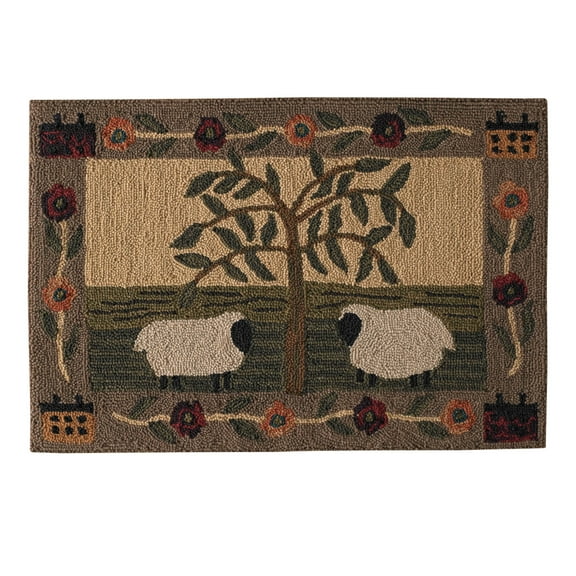 Park Designs Willow & Sheep Hooked Rug 2' x 3'