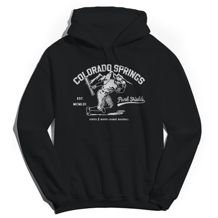 Park Fields Colorado Springs Baseball White Logo Graphic Black Men's Cotton Pullover Hoodie