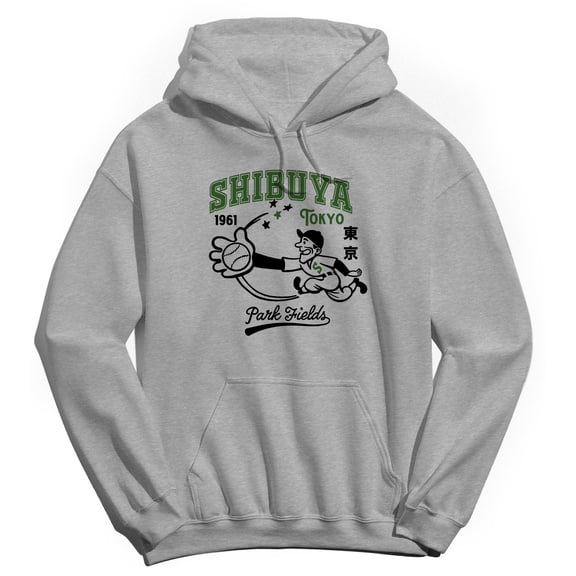 Park Fields Shibuya Tokyo Baseball Graphic Sport Grey Men's Cotton Pullover Hoodie