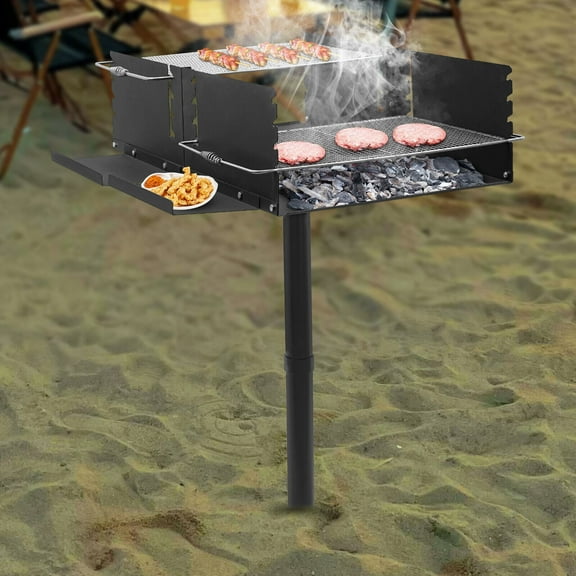 Park Grill Heavy Duty Charcoal Grill,Extra Large Park Style Charcoal Grill,Single Post Outdoor Grill with Adjustable Height,Barbeque Grill for Camping & Backyard