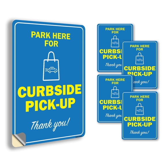 Park Here For Curbside Pick-up Public Safety Vinyl Decal Label 5 Inch x 3.5 Inch - 5 Pack