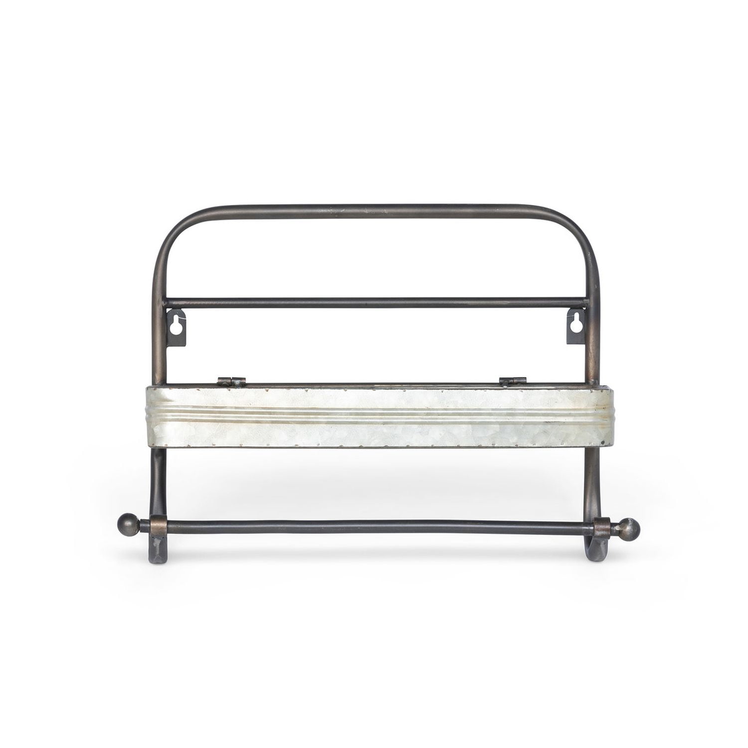 Gray Iron Wall Mounted Shelf with Towel Rack
