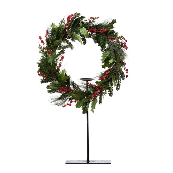 Park Hill Collection Pine and Holly Wreath On Candle Stand with Green XPW20471