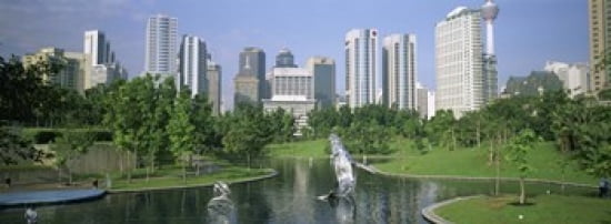 Park In The City Petronas Twin Towers Kuala Lumpur Malaysia Canvas Art - Panoramic Images (36 x 13)