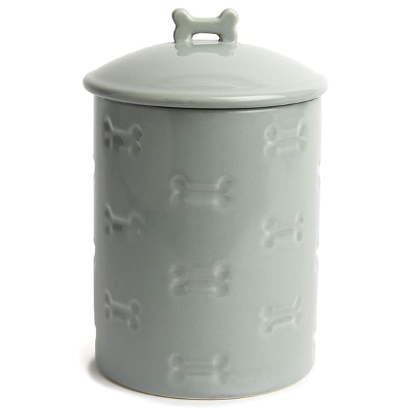 Park Life Designs - Ceramic Pet Treat Jar with Airtight Lid for Dogs, Cats, Puppies and More, Chic Kitchen Countertop Container for Cookies, Biscuits and Treats (Manor, Grey, 1.4 Qt)