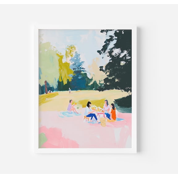 Park Picnic Scene Art Poster Rustic Vintage Wall Decor, Unframed Poster Size 8x12 F03.1.19l674