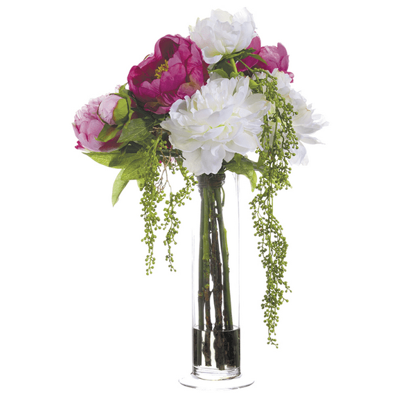 Park Place 21"Hx12"Wx13"L Peony/Berry in Cylinder Glass Vase