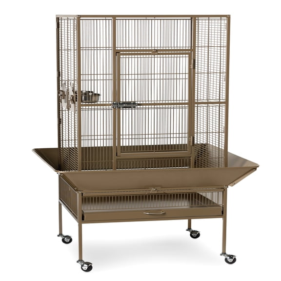 Prevue Pet Products Park Plaza Bird Cage - Large Brown Steel Bird Cage with Rolling Stand, Seed Guards, and Perches, Ideal for Cockatiels and Medium Birds - Brown