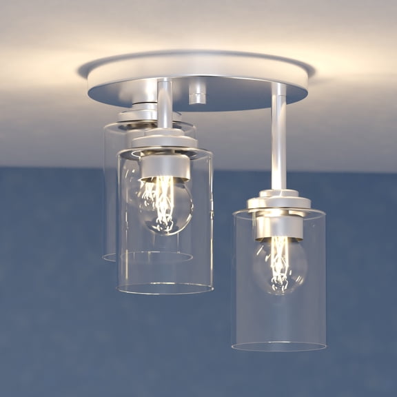 Park Ridge 3-Light 10.5 in. Wide Satin Nickel Transitional Cylinder Flush Mount Lighting Fixture, Clear Glass Shade, LED Compatible, for Low Ceilings, Bedroom, Hallway, Kitchen