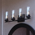 thumbnail image 1 of Park Ridge 4-Light 27.5 in. Wide Matte Black Transitional Bathroom Vanity Lighting Fixture, Clear Cylinder Glass Shade, Dimmable, LED Compatible, Over the Mirror Mounted Steel Wall Sconce, 1 of 12