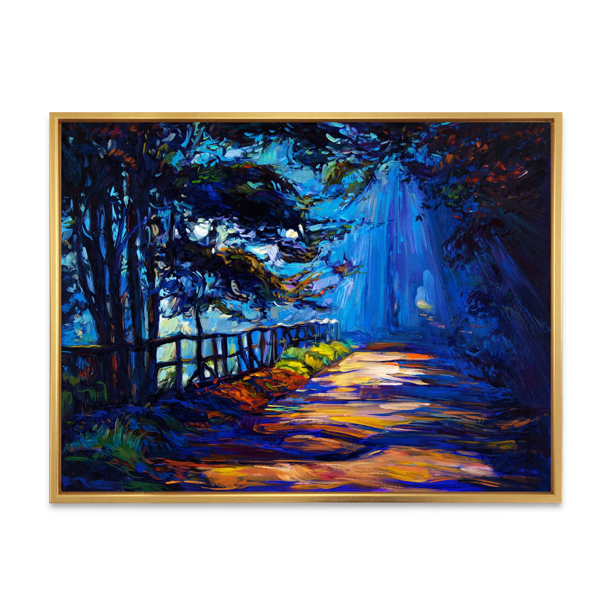 Park Road In The Afternoon Shadows 32 in x 24 in Framed Painting Canvas Art Print, by Designart