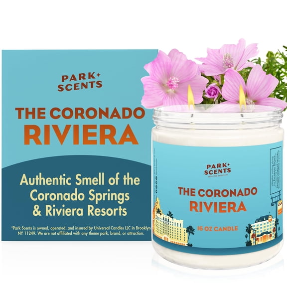 Park Scents The Coronado Riviera Theme Park Hotel Candle, Hibiscus, Musk & Teakwood Luxury Scent Vegan Soy Wax Blend Candles for Home, Birthday Gifts for Women, Hostess, Sister (16 oz. Glass Jar)