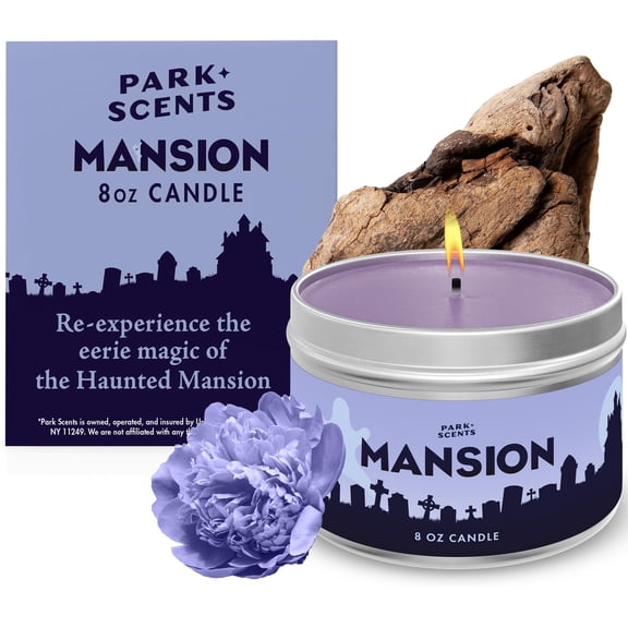Park Scents Mansion Candle - Theme Park Scented Candles for Home with Peony, Violet, Plum, Leather, Aged Wood, Amber, Musk, Vanilla - Vegan Soy Wax, Made in USA, Friend Birthday Gifts for Women A101