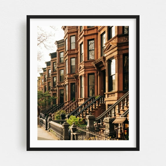 Park Slope Brownstones 03 - Brooklyn New York Photography Architecture City Street Photography Vintage Black Framed Wall Art Print 9 x 12 inches