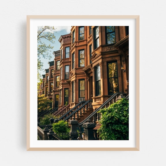 Park Slope Brownstones - Brooklyn New York Photography Oak Framed Wall Art Print 24 x 30 inches