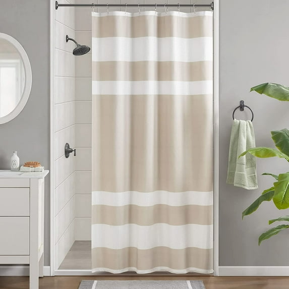 Park Spa Waffle Shower Curtain Pieced Fabric with 3M Scotchgard Moisture Management Modern Home Bathroom Decorations, Stall 54"x78", Taupe