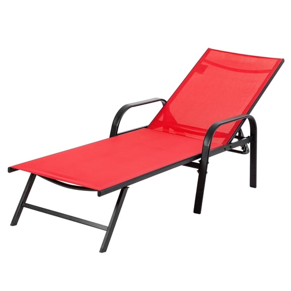 Park Steel Stacking Chaise Lounge Chair for Outdoor Patio, Red
