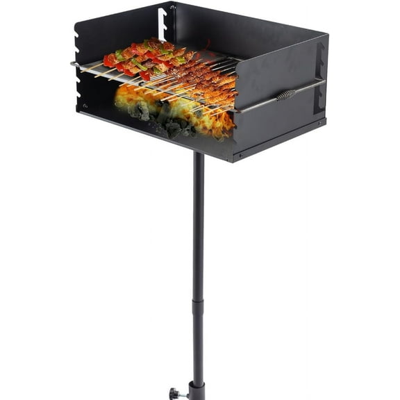 Park-Style Charcoal Grill Heavy Duty Steel Outdoor BBQ Grill with Grate and Single Post Outdoor Cooking Backyard Barbecues Camp Grilling 25x17x11 Inch