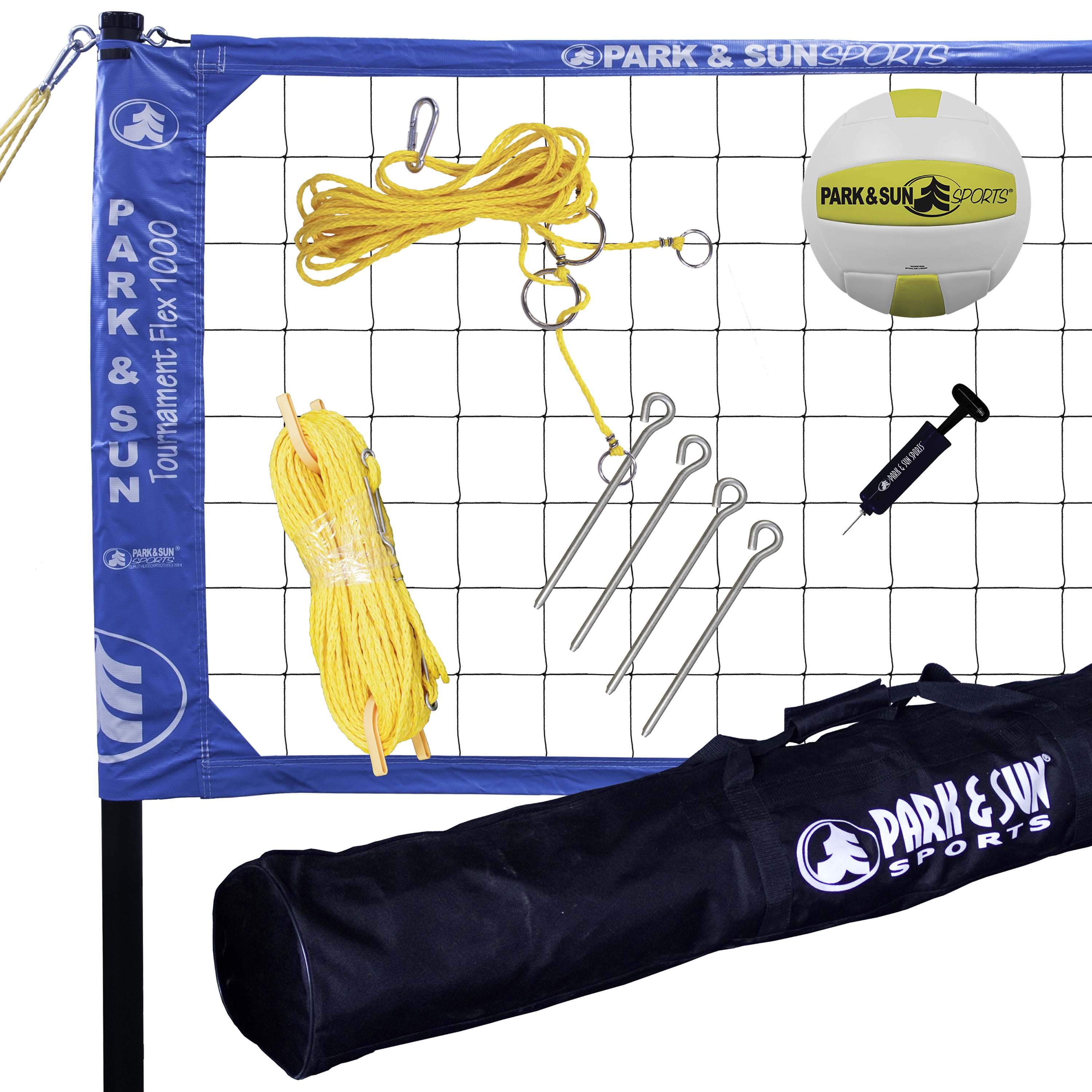 Park & Sun Sports Tournament Flex 1000 Portable Outdoor Volleyball Net Set, Blue
