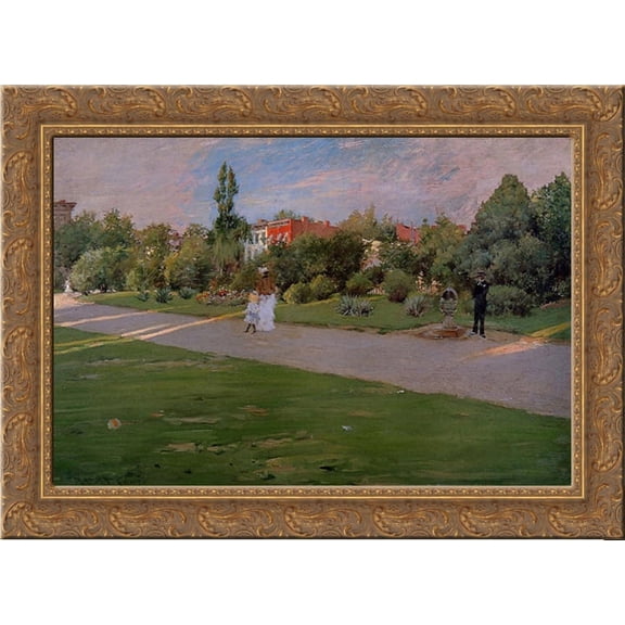 Park in Brooklyn 24x19 Gold Ornate Wood Framed Canvas Art by Chase, William Merritt