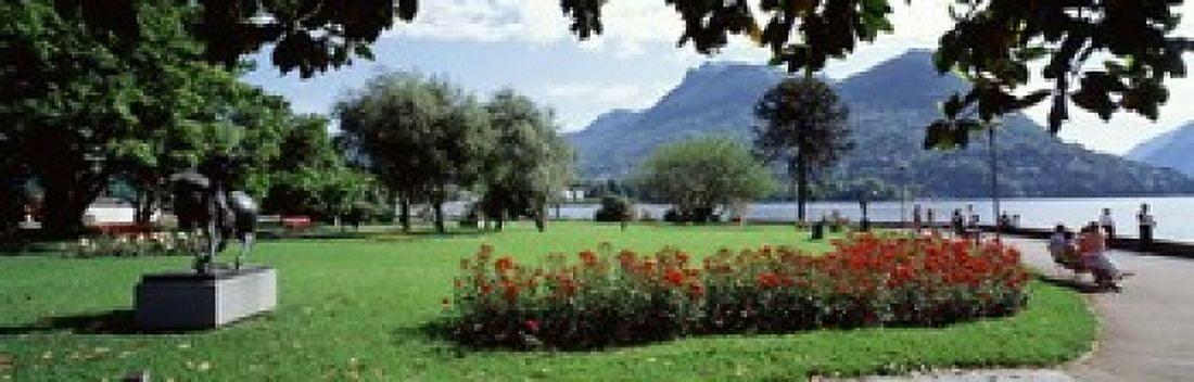 Park near Lake Lugano bkgrd MT Monte Bre canton Ticino Switzerland Canvas Art - Panoramic Images (18 x 6)
