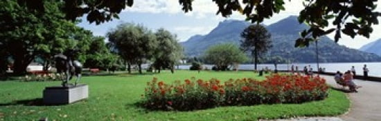 Park near Lake Lugano bkgrd MT Monte Bre canton Ticino Switzerland Canvas Art - Panoramic Images (36 x 12)