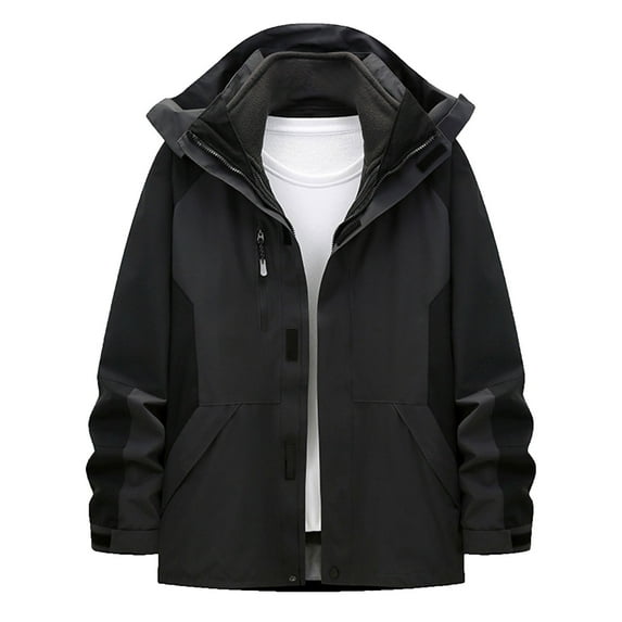 Parka Jacket Men Unisex Long-Sleeved Hooded Windproof Thickened Outdoor Sports with Pockets Zipper Warm Jacket Winter Coats for Men