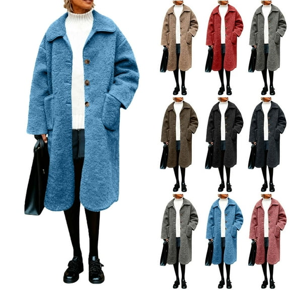 Parka Jacket Women Waterproof Fleece Lined Hooded Warm Winter Coat with PocketsLadies' Fashionable Casual Solid Color With Lapel Long Sleeved Coat Jacket TopDark BlueL