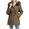 thumbnail image 1 of Parkas Jackets for Women Thicken Warm Faux-fur Tirm Hooded Long Parka Coat with Pockets Winter Puffer Outerwear (XL, Coffee 01), 1 of 6
