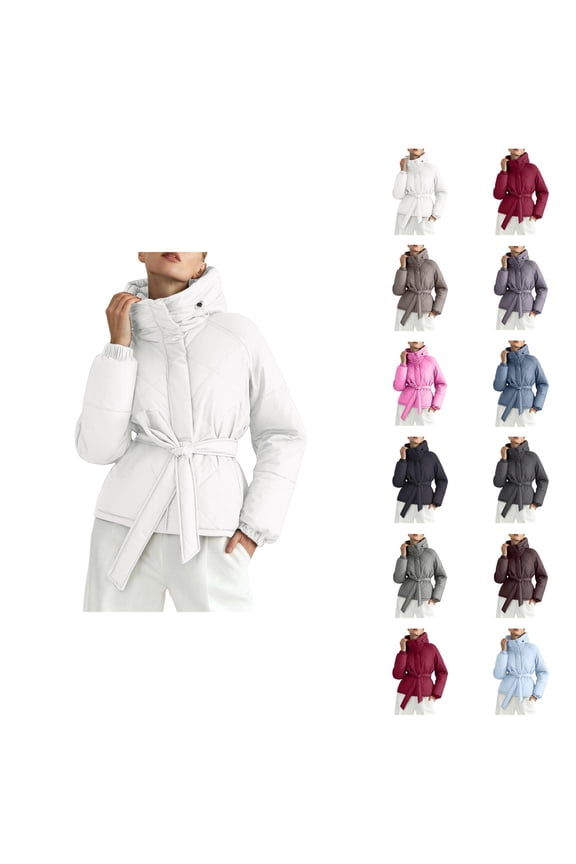 Parkas for Women 2026 Fashion Long Sleeve Thicken Zip Up Belted Hooded Jackets with Pockets
