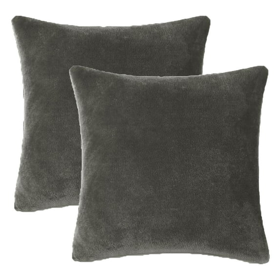 Parkdale 18"x18" Pack of 2 Super Soft Plush Fleece Square Pillows Fluffy Decorative Pillows Zipper Closure - Dark Grey