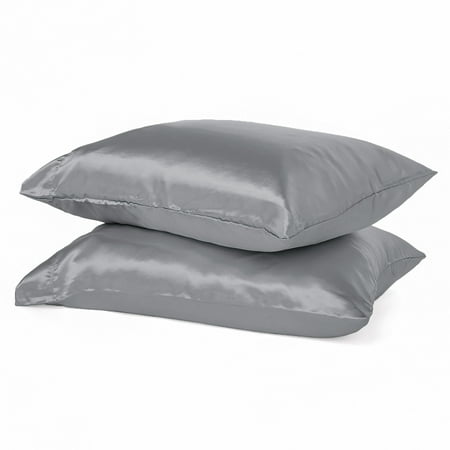 Parkdale 2-Pack Silky Soft Satin Pillow Cases with Hidden Zipper (Queen, Charcoal)