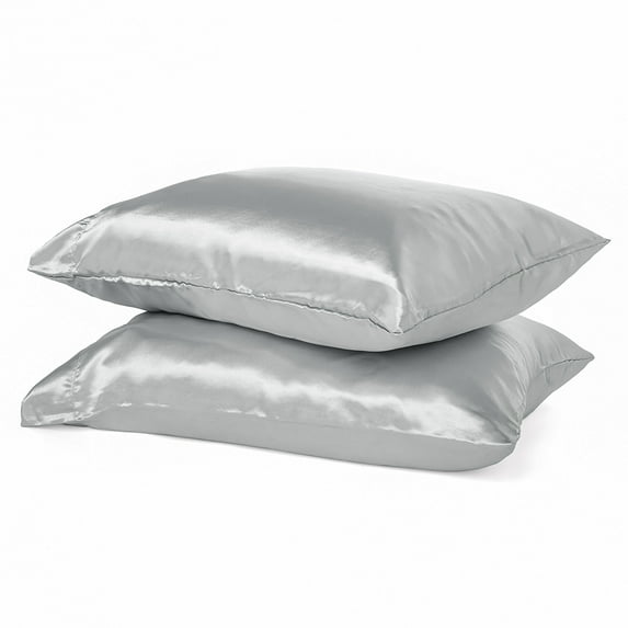 Parkdale 2-Pack Silky Soft Satin Pillow Cases with Hidden Zipper (Queen, Silver)