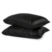 ALEXANDRA'S SECRET HOME COLLECTION Parkdale 2-Pack Silky Soft Satin Pillow Cases with Hidden Zipper (Standard, Black)
