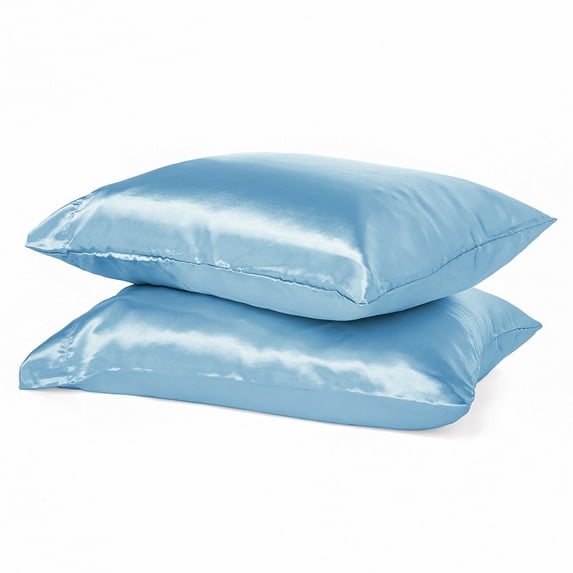 Parkdale 2-Pack Silky Soft Satin Pillow Cases with Hidden Zipper (Standard, Sky Blue)