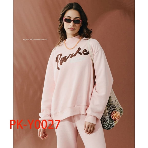 Parke Artistic Letter Print High Neck Loose Stand Collar Cotton Sweatshirt for Women