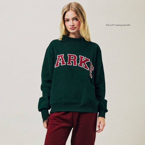 Parke Letter Applique Embroidered Loose-fitting High-neck Cotton Stand Collar Women's Sweatshirt