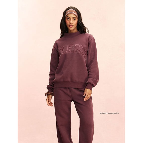 Parke Letter Embroidery Loose Stand Collar Embroidered Cotton High Neck Sweatshirt for Women