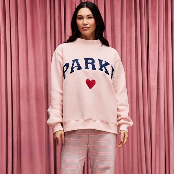 Parke Letter Heart Appliqué Embroidery High Neck Stand Collar Women's Sweatshirt
