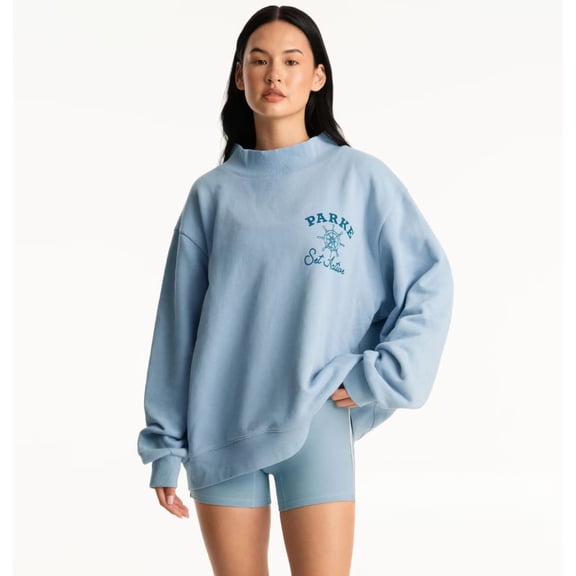 Parke Letter Wheel Print Loose Stand Collar Cotton Turtleneck Sweatshirt for Women