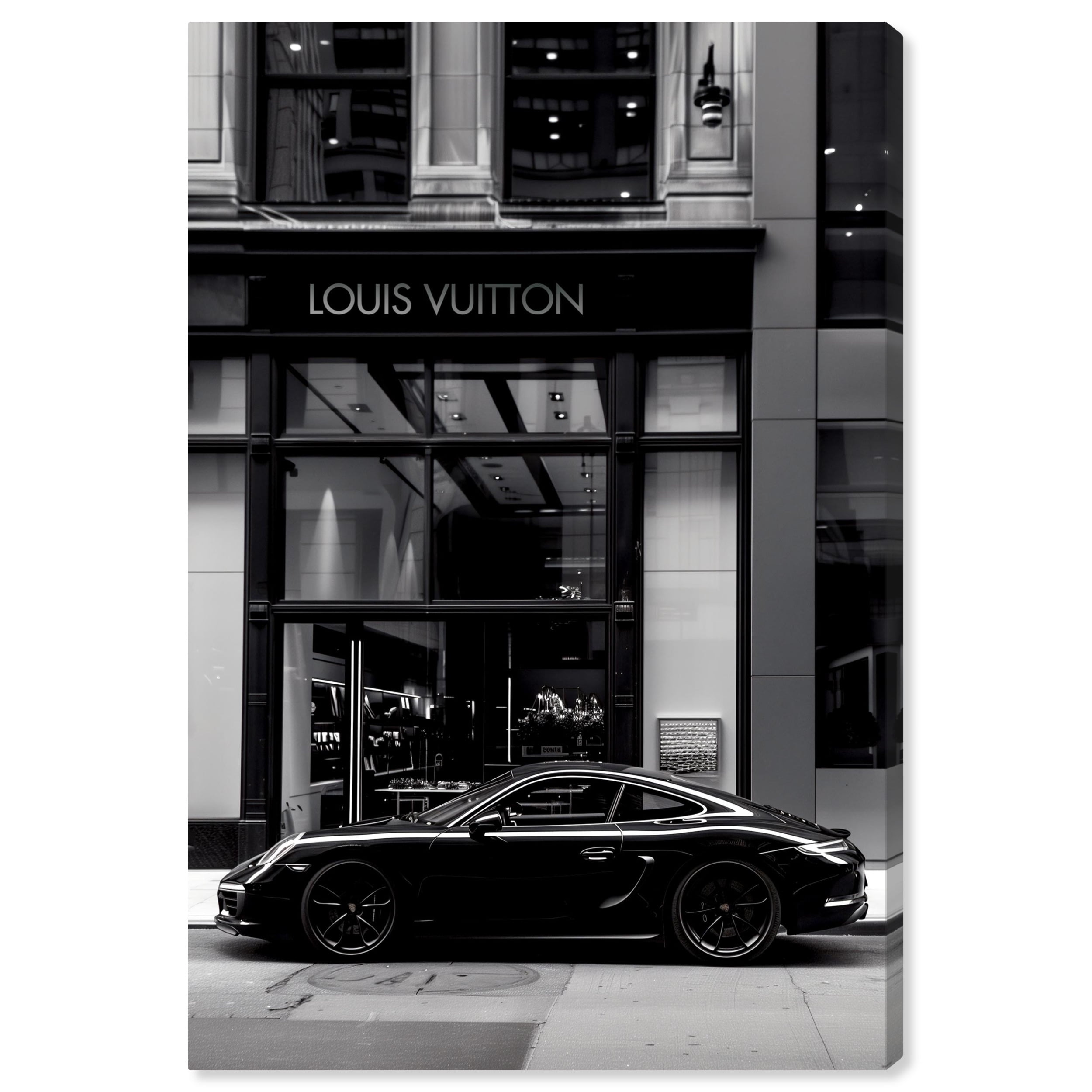 Parked At The Store Black And White Canvas Wall Art Prints For Men by Notoriart, Gallery Wrapped, 30"x45"