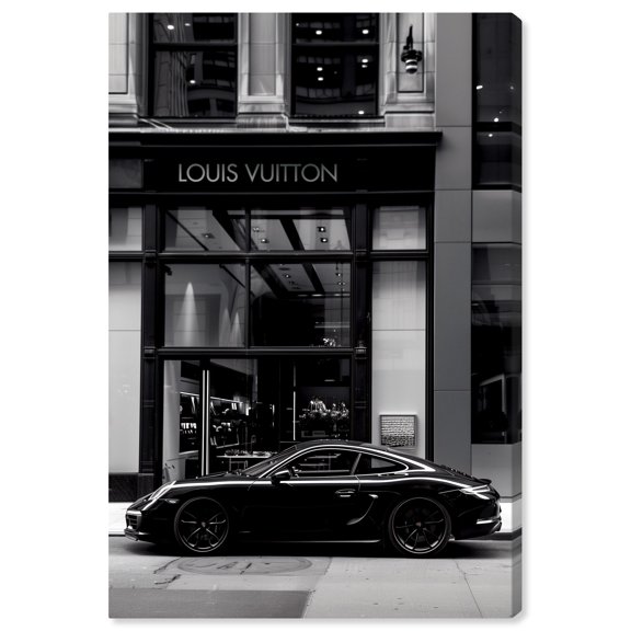 Parked At The Store Black And White Canvas Wall Art Prints For Men by Notoriart, Gallery Wrapped, 36"x54"