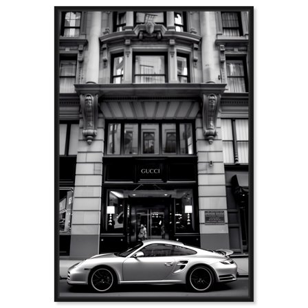 Parked At The Store II Black And White Canvas Wall Art Prints For Men by Notoriart, Black Floater Frame, 10"x15"