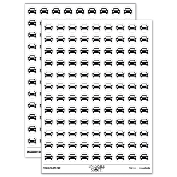 Parked Car Automobile Icon 200+ Round Stickers - White - Matte Finish - 0.50" Size