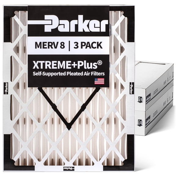 Parker 16x20x4 MERV 8 Xtreme Plus Self-Supported Pleated Air Filters. 3 Pack. Actual Size: 15.5 x 19.5 x 3.75